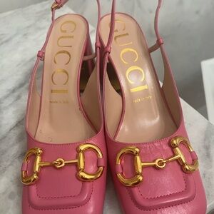 Gucci Pink Leather Slingback Shoes